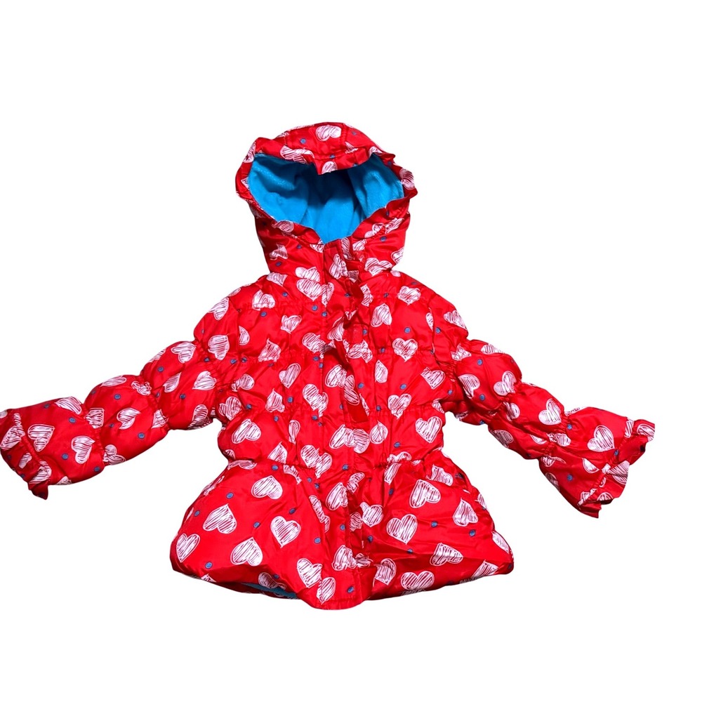Pink Platinum Girls Red Heart Print Fleece Lined Puffer‎ Jacket Hooded Coat 24M